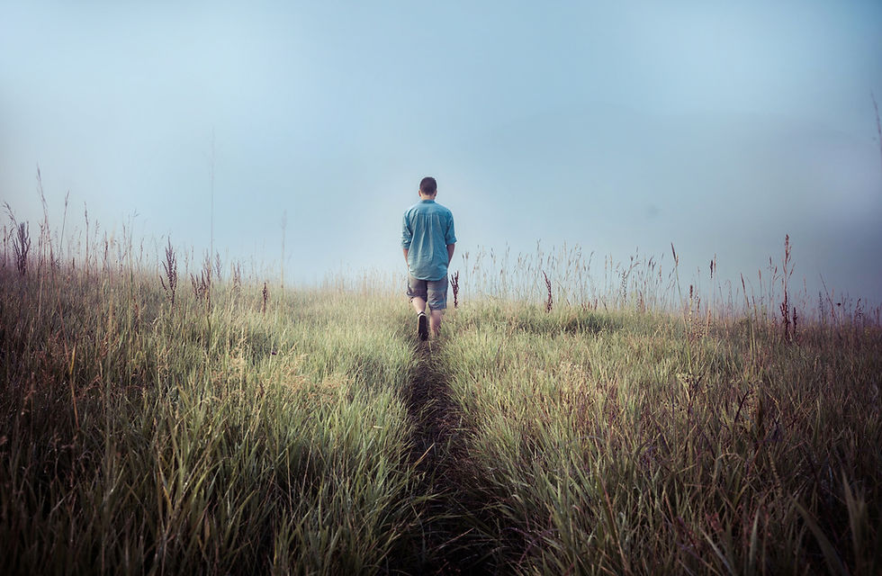 Man Walking in Fields